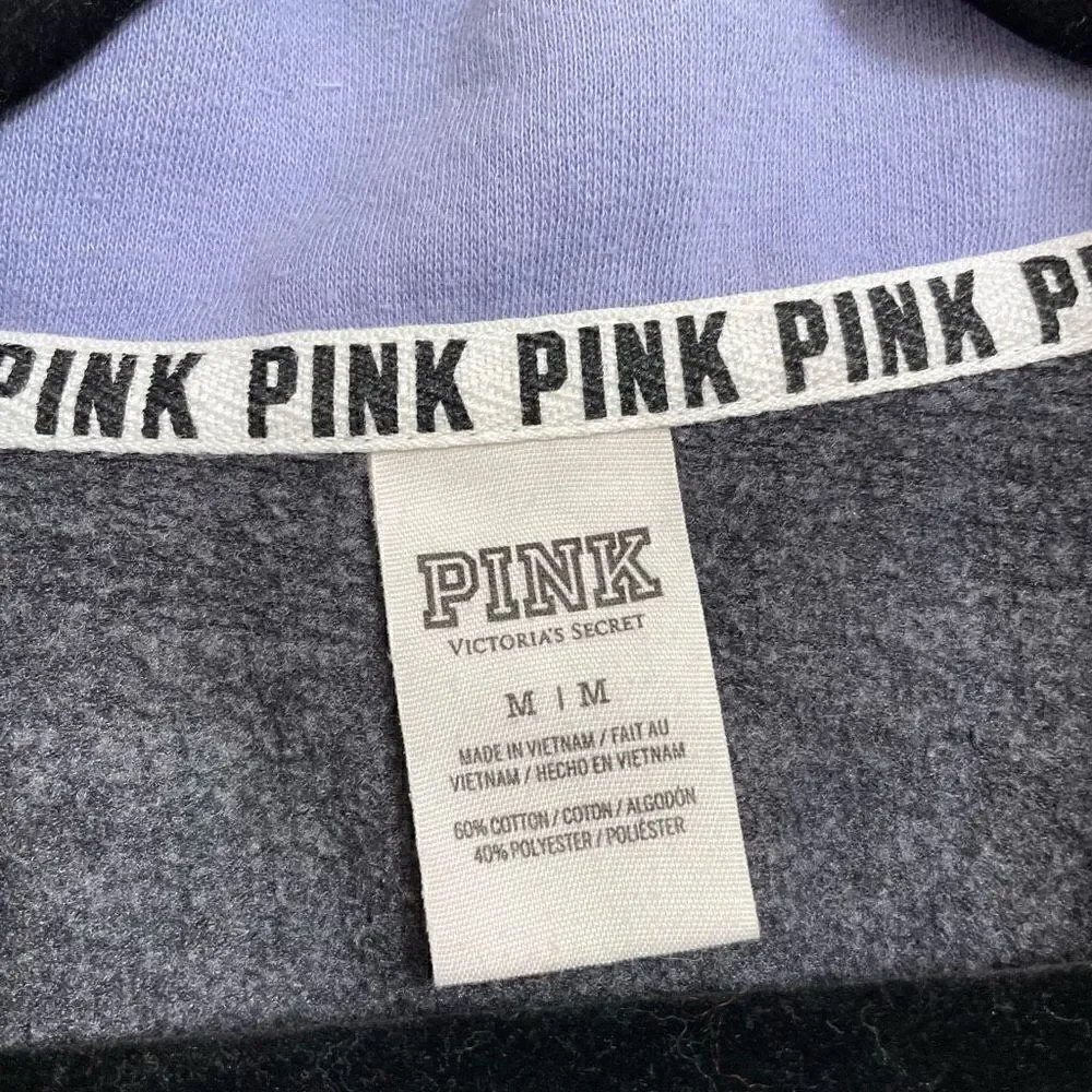 PINK Victorias Secret Lavender Gray 1/4th Zip Pullover Sweater, S/M